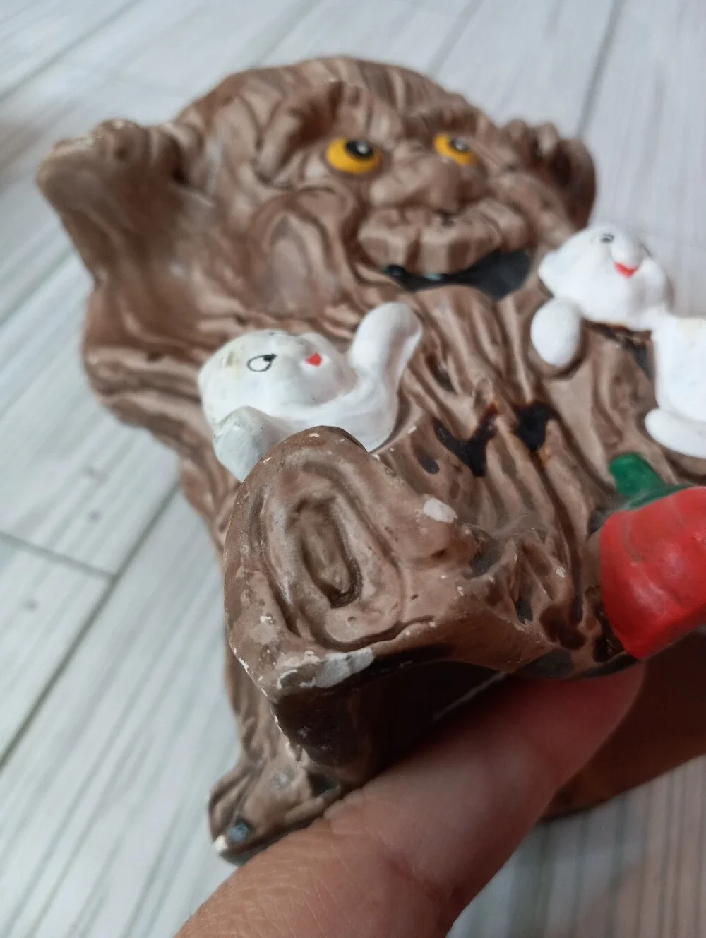 Vintage Spooky Ceramic Brown Tree Trunk Halloween Planter with White Ghosts